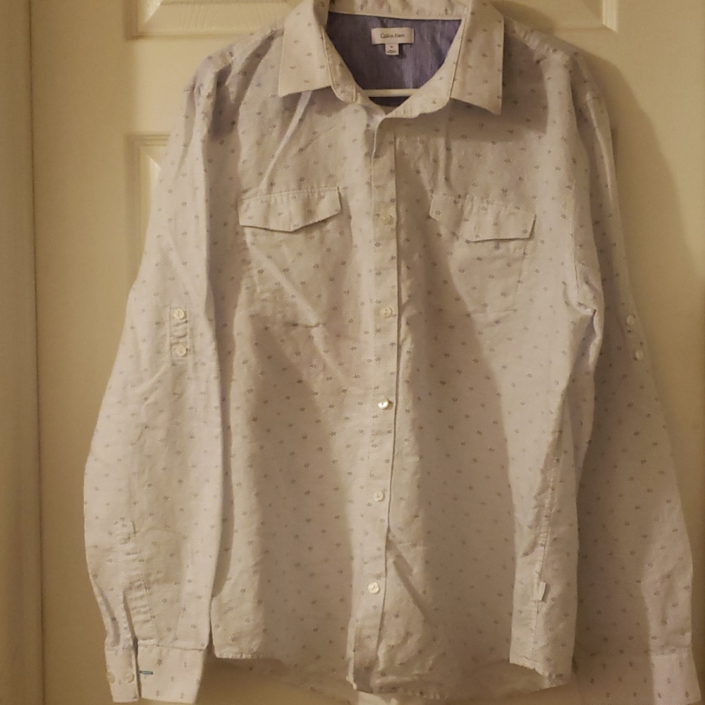 Calvin Klein Long sleeve button  white/blue shirt